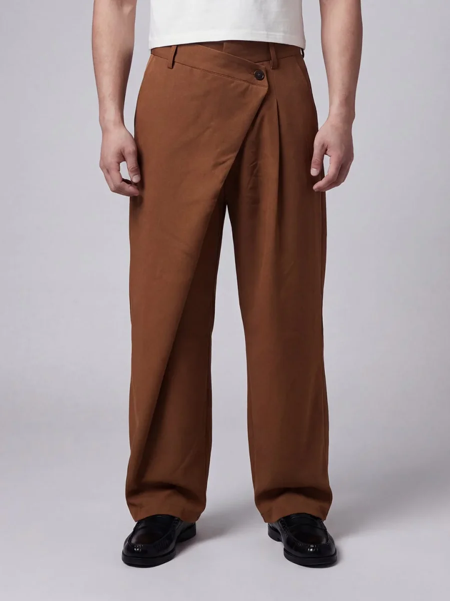 Tan Draped Tailored Trousers