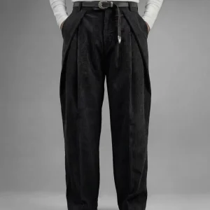 Black Corduroy Pleated Trousers