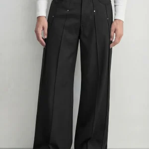 Black Rivet Pleated Trousers