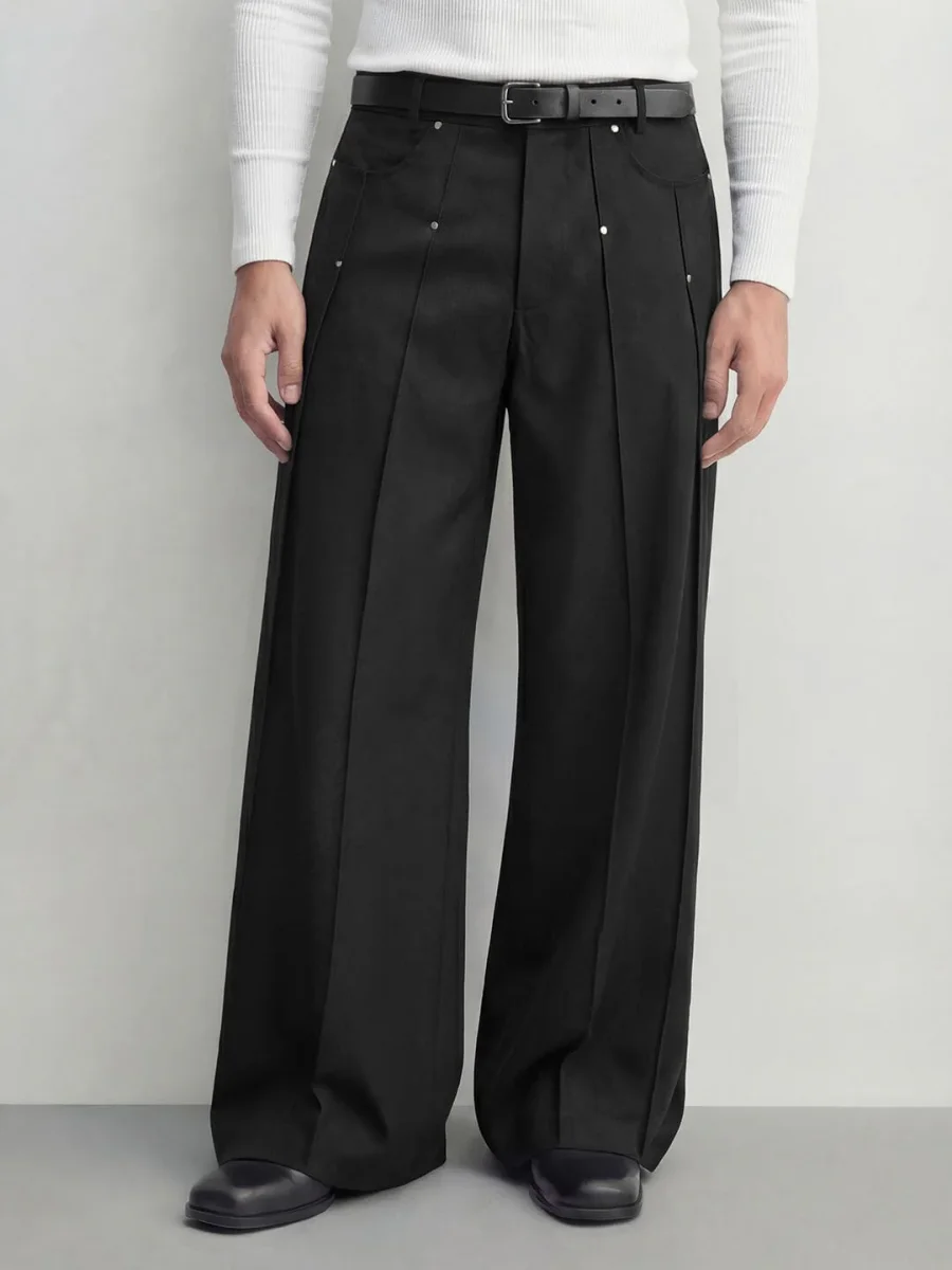 Black Rivet Pleated Trousers