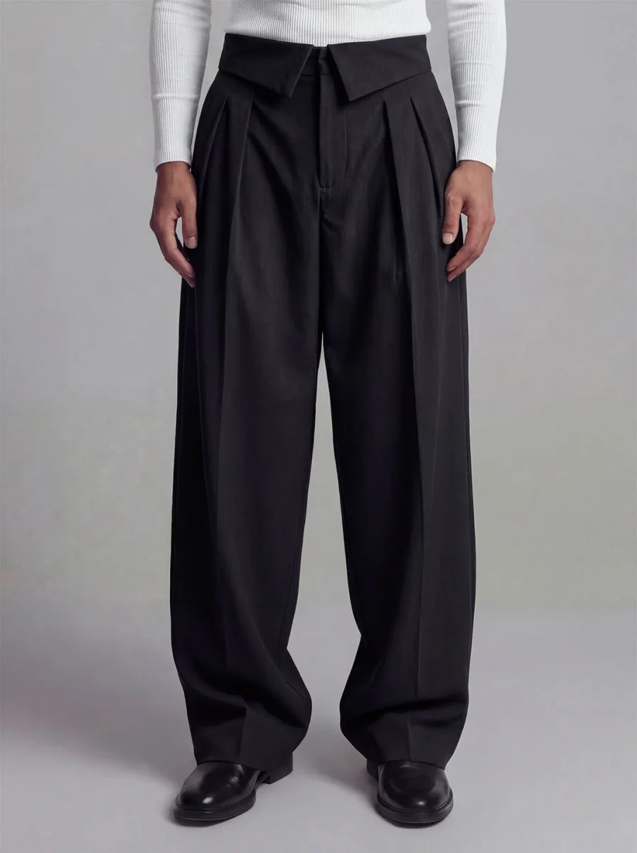 Black Inverted Waist Tailored Trousers