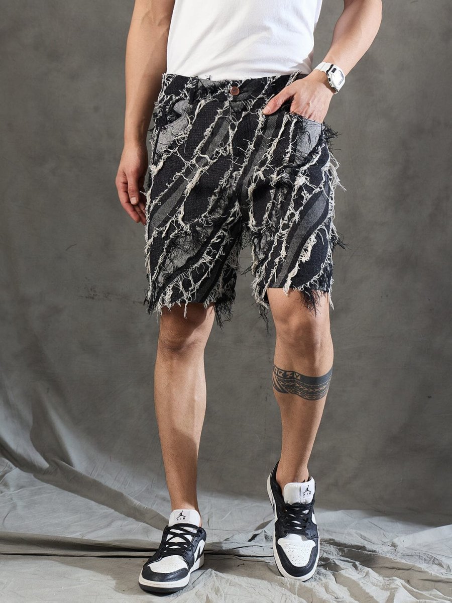 Black Frayed Damaged Shorts
