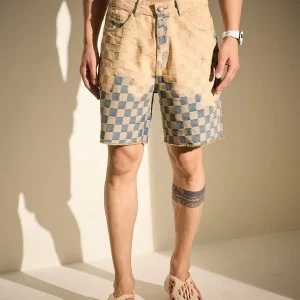 Checkered Vintage Washed Heavy Tinted Shorts