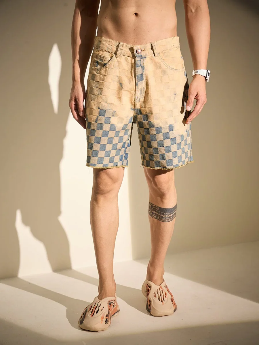 Checkered Vintage Washed Heavy Tinted Shorts