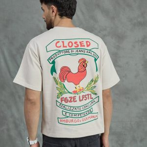 Ecru Rooster Graphic Oversized Tshirt