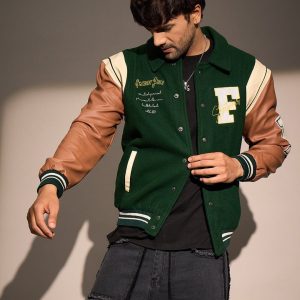 Green Statement Woollen Varsity Jacket