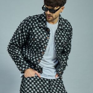 Black Frayed Denim Oversized Jacket