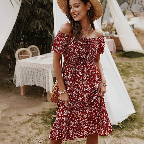Red Floral Midi Dress